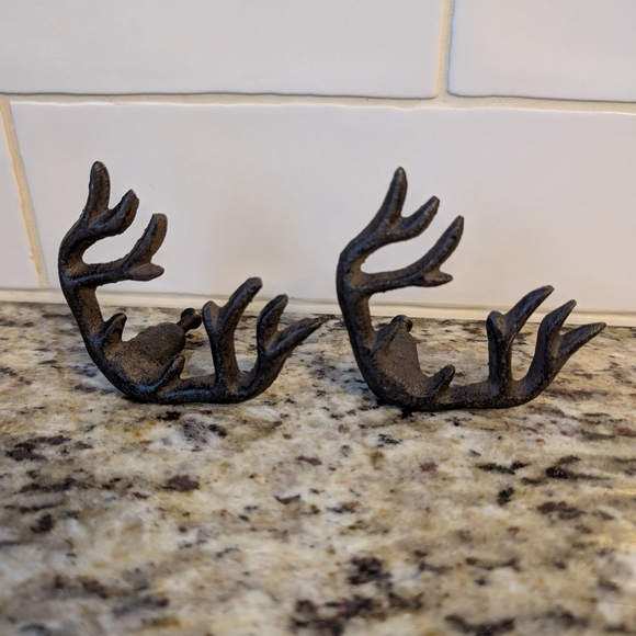 Cast Iron Drawer Pull Handle Animal Deer Buck Antlers Cabinet Knob Set Of 2 (#4) - Picture 2 of 5